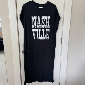 Zutter Black Nasville Graphic Midi T-Shirt Dress, Size Medium